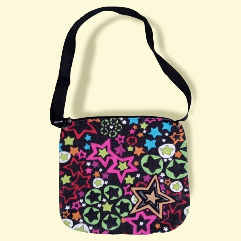 Fashion Express Canvas Shoulder Bag Black with Stars Adjustable Strap